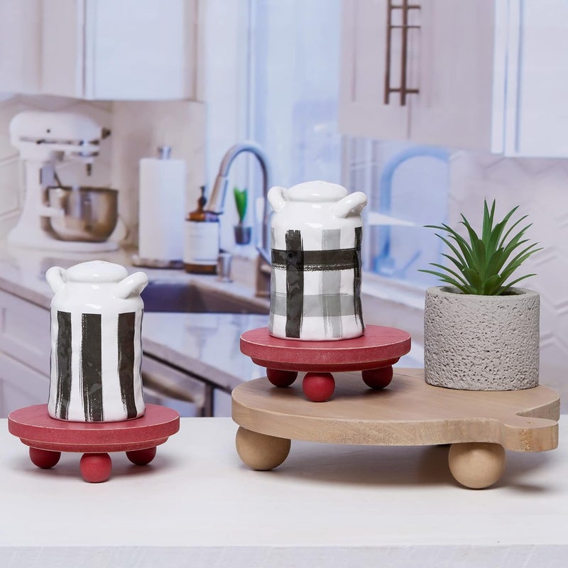DD DEFINED DECO Defined Deco Mini risers for display,Wood Risers for Decor,Small 4”Round Wooden Riser, Farmhouse Wood Riser, Rustic Pedestal Display Stand,Display Risers for Tiered Tray Decor(Set of 2,Red) - Image 2